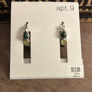 Apt. 9 Silver and Green Teardrop Earrings